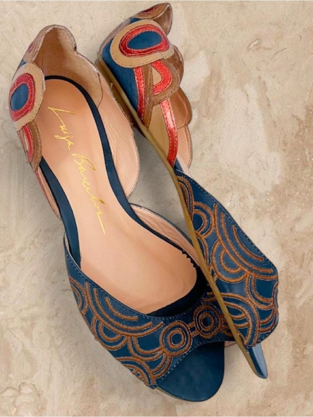 Luiza Barcelos Leather Embroidered Peep Toe Flats – Size 8